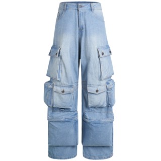 Quần jeans unisex local brand HUGU - KENJA LIGHT BLUE - chất liệu denim, wash vải, túi hộp không kèm dây, nút kim loạI