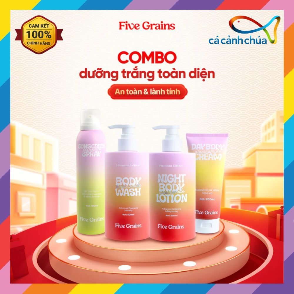 Kem Dưỡng Trắng Da Body, Xịt Chống Nắng, Sữa tắm, Sữa Dưỡng Thể Five Grains Niacinamide, Alpha-Arbut