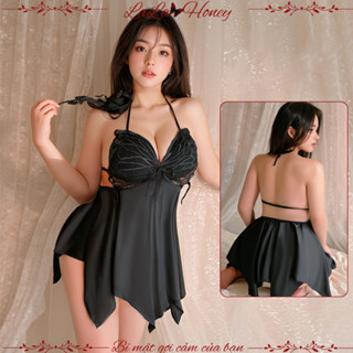Váy Ngủ Bigsize Cánh Bướm Lụa Satin Bản Cao Cấp Có Đệm Ngực Gợi Cảm, Đầm Ngủ Bigsize Cánh Bướm Lụa Satin - LALA HONEY