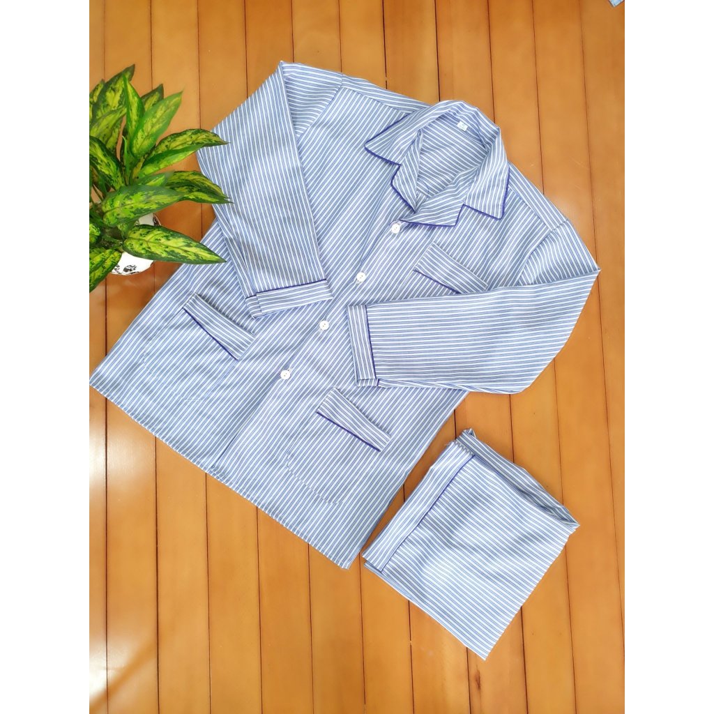[Siêu đẹp] Bộ Pijama Bộ kẻ ông già dài
