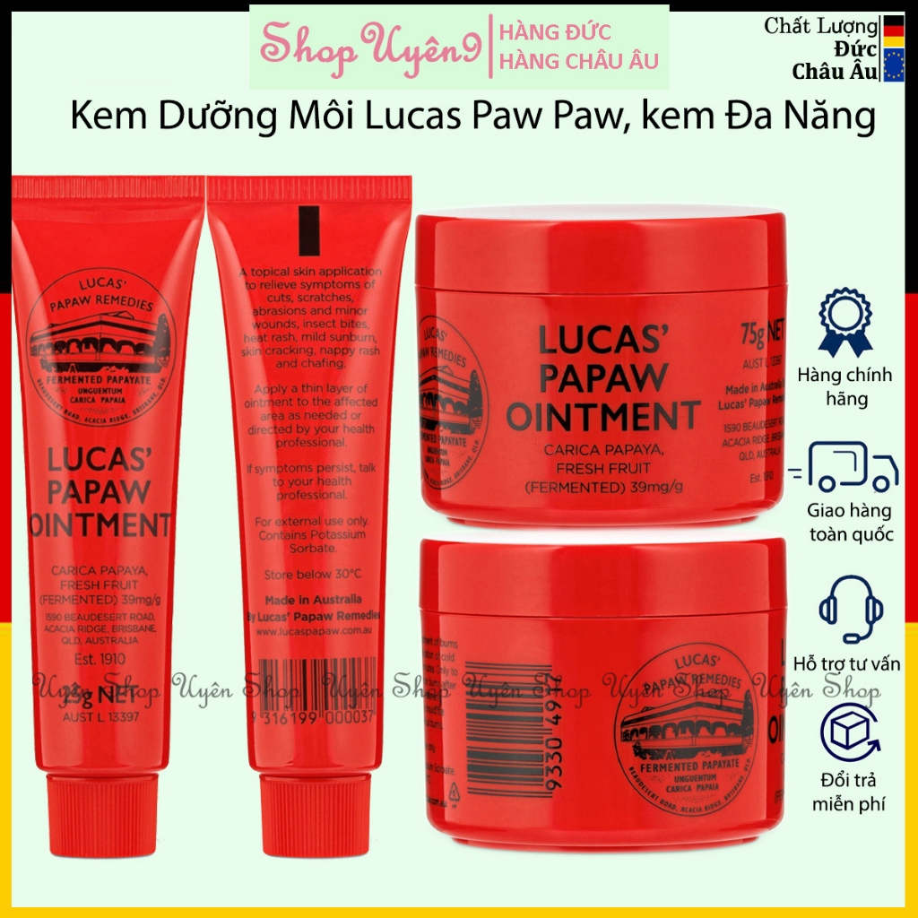 Kem dưỡng môi Lucas Paw Paw Papaw fullsize, đa năng, ngăn ngừa nẻ môi, làm dịu da, chính hãng