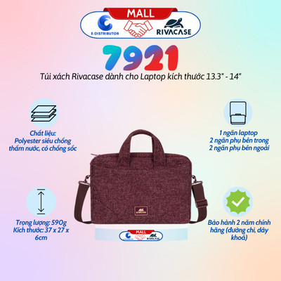[HỎA TỐC] Túi xách Rivacase 7921 dành cho Laptop kích thước 13.3" - 14" - Hàng chính hãng