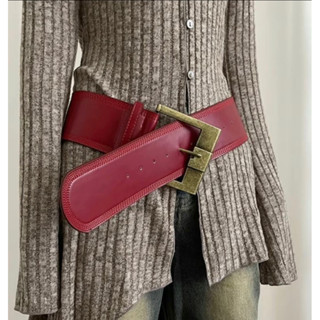  B3 - Thắt lưng da bản to mặt vuông vintage cổ điển retro nữ phụ kiện đai nịt đỏ nâu trendy cá tính thời trang y2k 