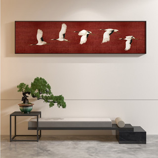 Tranh chim hạc khổ ngang, tranh in trên vải canvas, tranh trang trí phòng trà đạo, tranh phòng khách, tranh Printek
