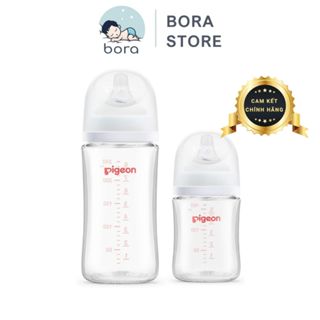 Bình sữa Pigeon thuỷ tinh cổ rộng 160ml/240ml  thế hệ III, được chọn núm [Cam kết chính hãng]