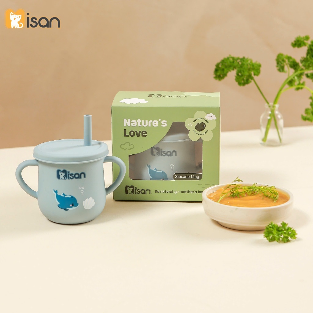 Cốc tập hút Misan silicon có chức năng đẩy, Cốc uống nước silicon Misan chống sặc 3 giai đoạn cho bé