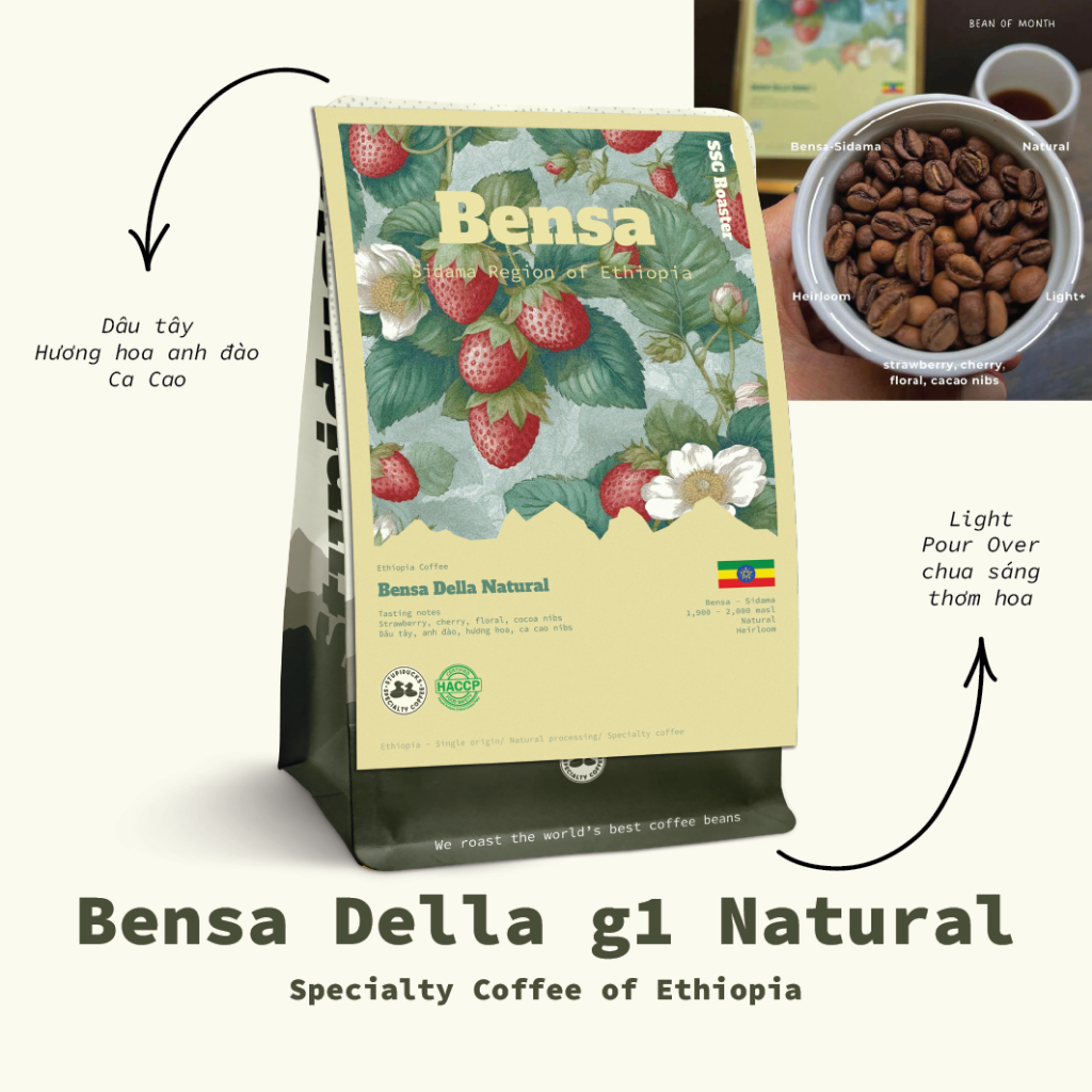 Cà phê specialty Ethiopia Bensa Sidama Della Heirloom Natural Grade 1 - Stupiducks Specialty Coffee