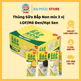 Thùng Sữa Bắp Non mix 3 vị LOF/Mè Đen/Hạt Sen Kun 24 Hộp x 180ml