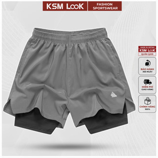 Quần Đùi 2 Lớp Tập Gym Nam KSM Menswear Thiết Kế Xẻ V, Túi Zip Phù Hợp Chạy Bộ, Bơi Lội Q209
