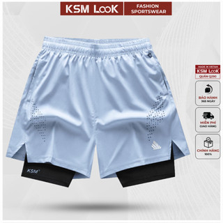 Quần tập gym nam 2 lớp KSM, thiết kế lỗ dập thoáng khí, quần đùi thể thao chạy bộ, tập gym Q290