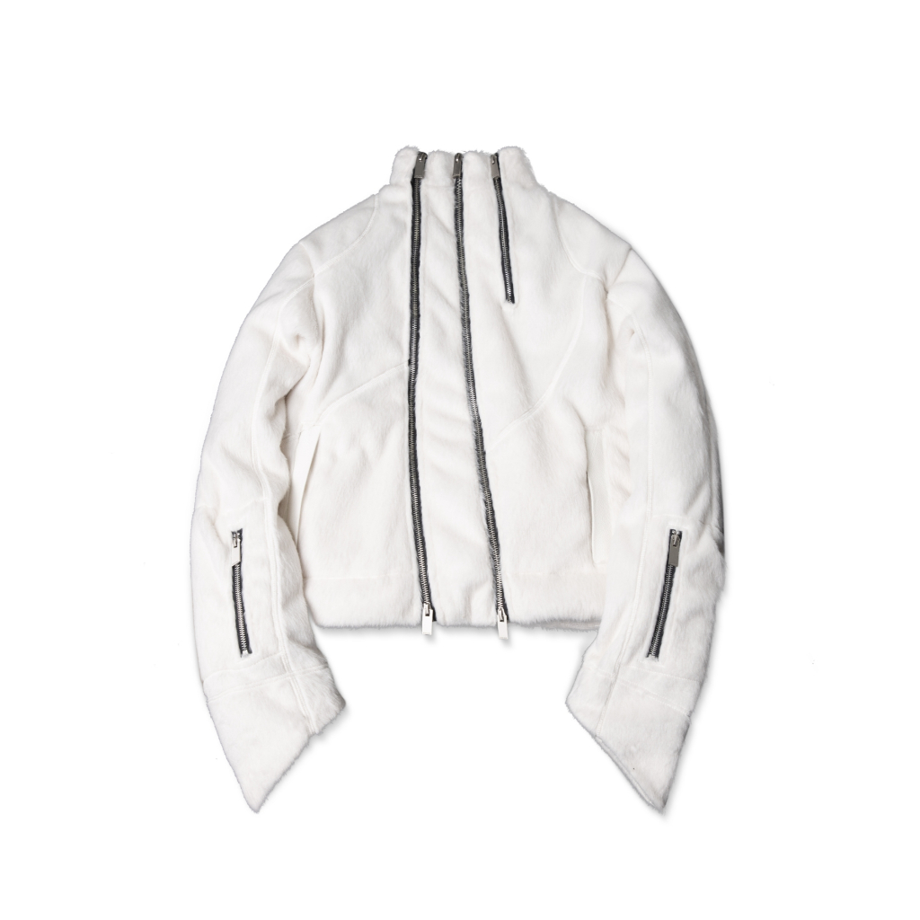 Áo khoác len "GOLDIE MULTI ZIPPER WOOL" màu trắng dáng cropped