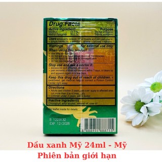 [ Hàng Mỹ ] Dầu Gió Con Ó Xanh 2 nắp 24ml