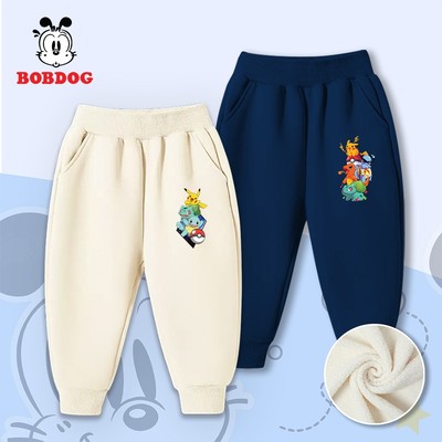 Quần dài cho bé trai BOBDOG quần thu đông chất nỉ bông ấm áp dáng thể thao in hình POKEMON cute