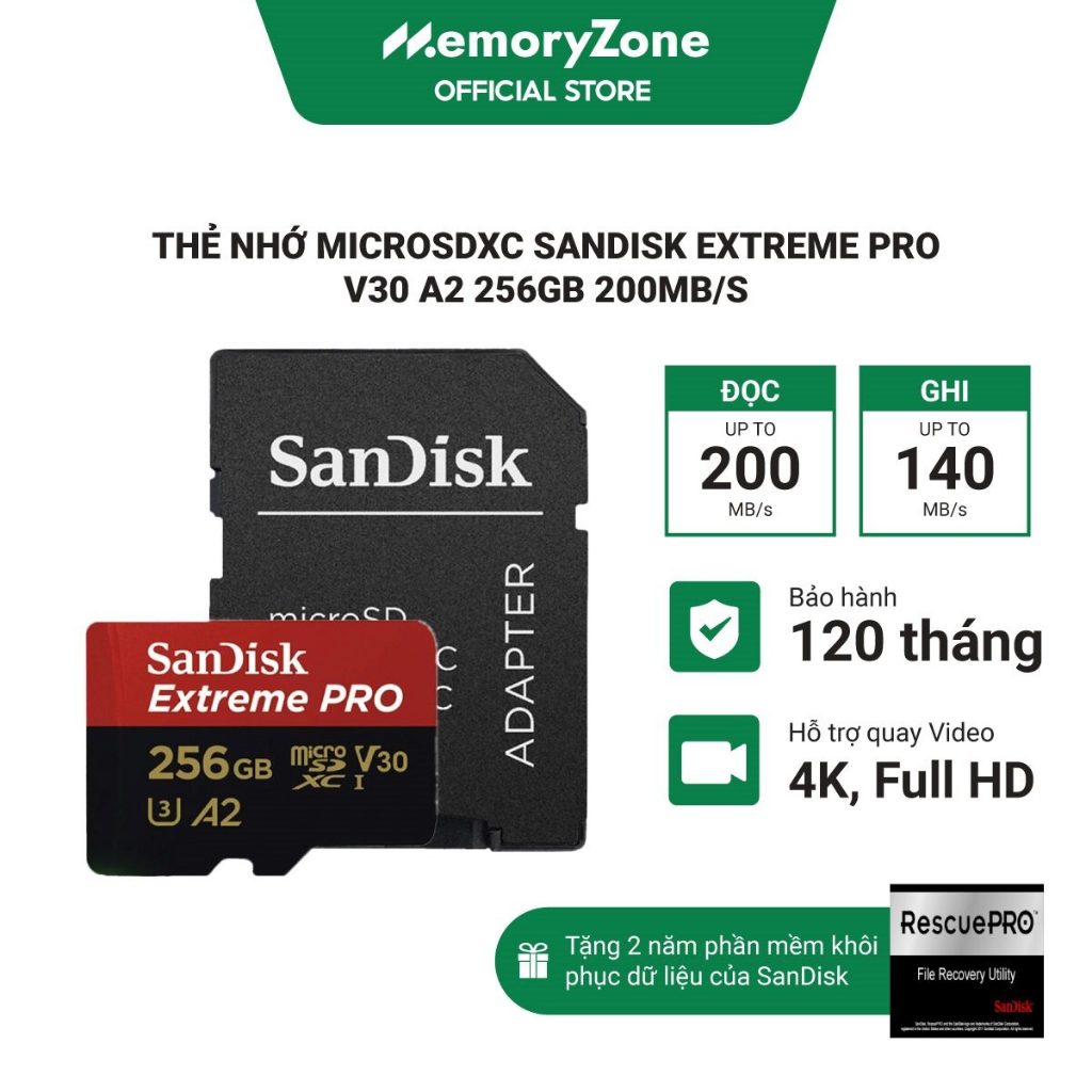 Thẻ Nhớ MicroSDXC SanDisk Extreme Pro V30 A2 64GB - 128GB - 256GB 200MB/s