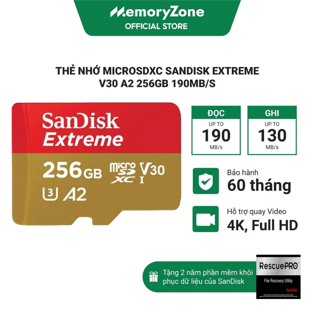 Thẻ Nhớ MicroSDXC SanDisk Extreme V30 A2 64GB - 128GB - 256GB
