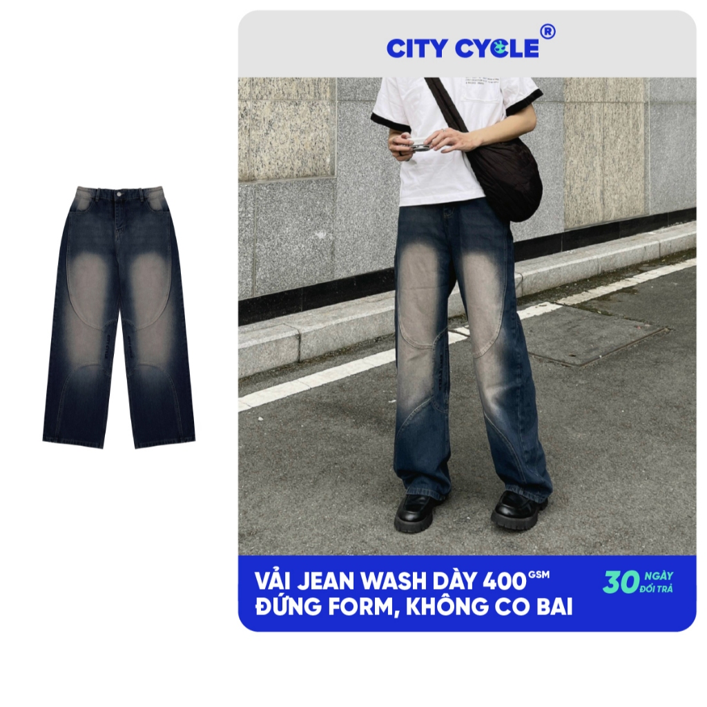 Quần bò jeans ống rộng suông nam nữ Local Brand Chính Hãng City Cycle quần jeans Golem