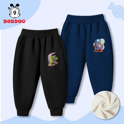 Quần dài cho bé trai BOBDOG 2026, quần thu đông chất nỉ bông dáng thể thao in hình MARVEL cute
