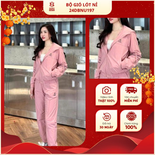 Bộ Quần Áo Gió Nữ GUNO Cao Cấp 2 Lớp Lót Nỉ Có Mũ Logo Thêu Phối Chữ Tay SP5 Top 24DBNU197