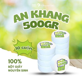 Combo 10 giấy vệ sinh cuộn lớn AN KHANG Caro AKC500, 100% bột giấy nguyên sinh