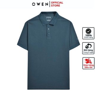 Áo thun polo ngắn tay OWEN APV253613 phông nam cổ bẻ màu xanh lá đậm vải CVC Spandex cao cấp mềm mại dáng body fit