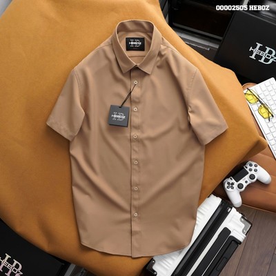 Áo sơ mi ngắn tay Gân nhỏ Heboz 5M, sơ mi nam cotton cao cấp - 00002505