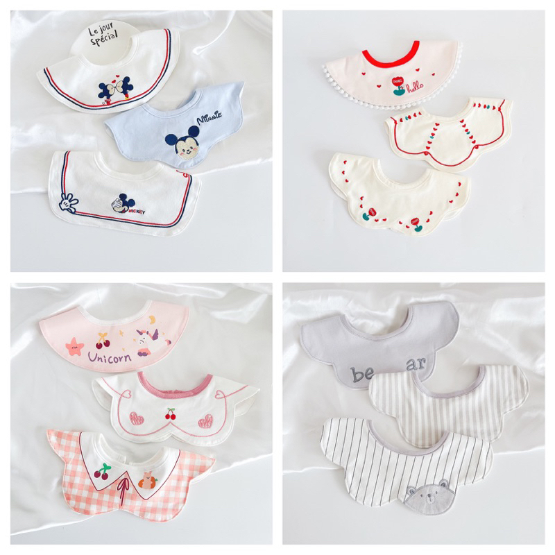Set 3 yếm cổ cotton cao cấp cho bé, set 3 yếm thêu hoạ tiết đáng yêu cho bé YC06 Sociu shop