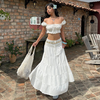 [HÌNH CHÍNH CHỦ] Chân Váy Maxi Dáng Dài Pepper Clothing Chân Váy Trắng Xoè Nhiều Tầng Dây Rút May Hai Lớp - Fiona Skirt