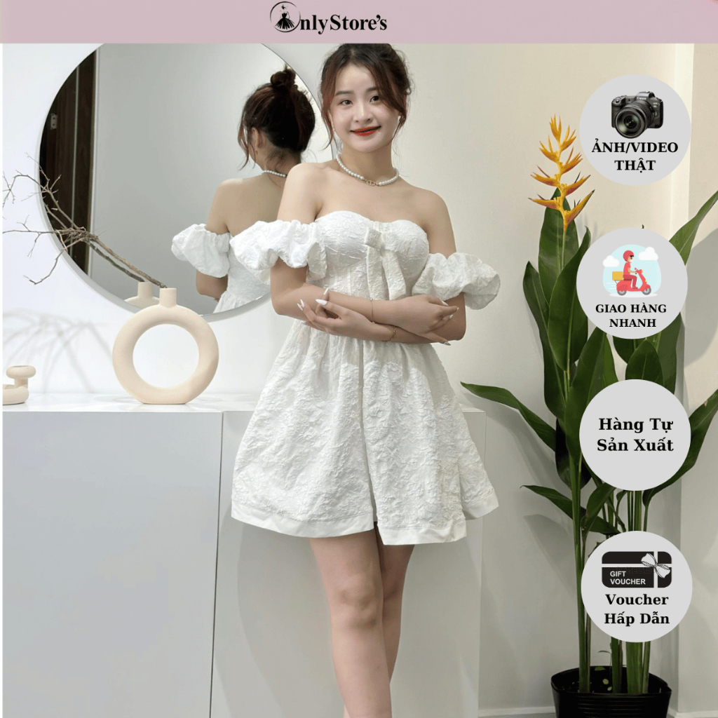 TK045 Đầm gấm cúp dáng xòe tay phồng