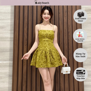 TK055 Đầm xốp 2 dây xích vàng siêu xinh