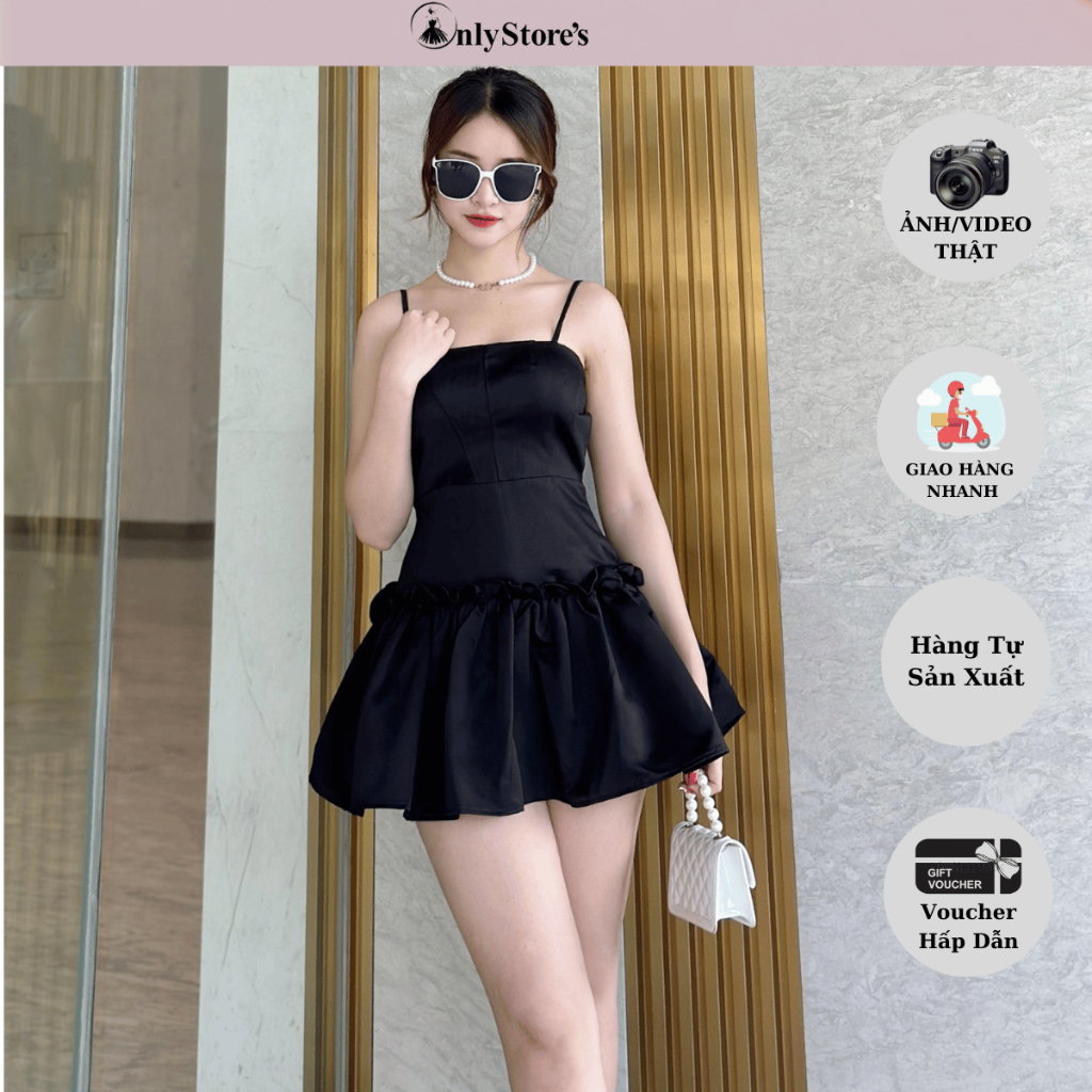 TK059 Đầm tacta 2 dây dáng xòe phồng
