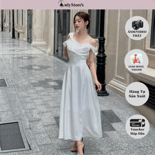  TK075 Đầm lụa 2 dây bệt vai đi tiệc 