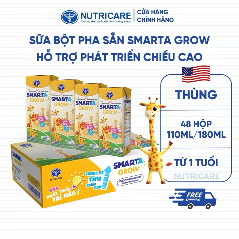 Thùng sữa bột pha sẵn nước Nutricare Smarta Grow hỗ trợ tăng chiều cao