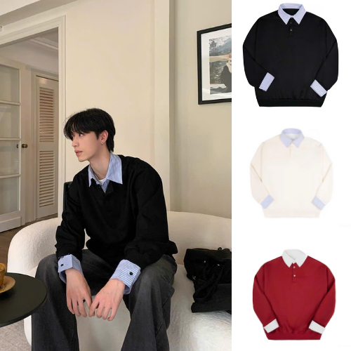 Áo Sweater Phối Sơ Mi Kẻ Liền Thân ZONEF Chất Nỉ 2 Da Nam Nữ Phong Cách Trẻ Thanh Lịch