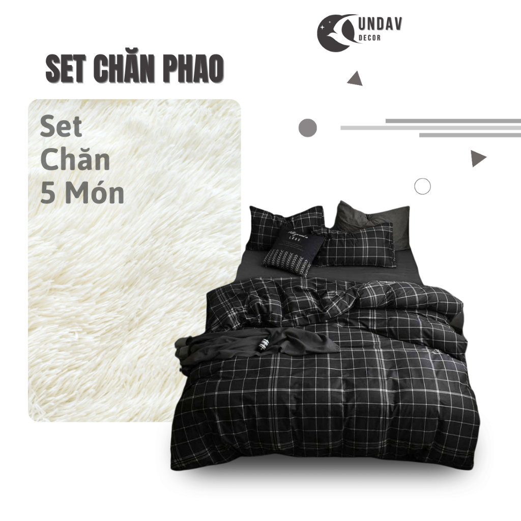 Bộ chăn ga gối cotton poly set 5 món thun lạnh mẫu mới 2024 1m6x2m 1m8x2m 2m2x2m