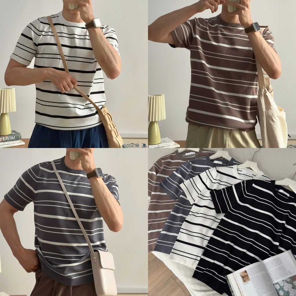 NOOBITA - Áo thun len dệt kim kẻ sọc 8314