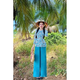 SET BỘ BÀ BA , CỔ TRÒN , TAY DÀI , NÚT BỘC