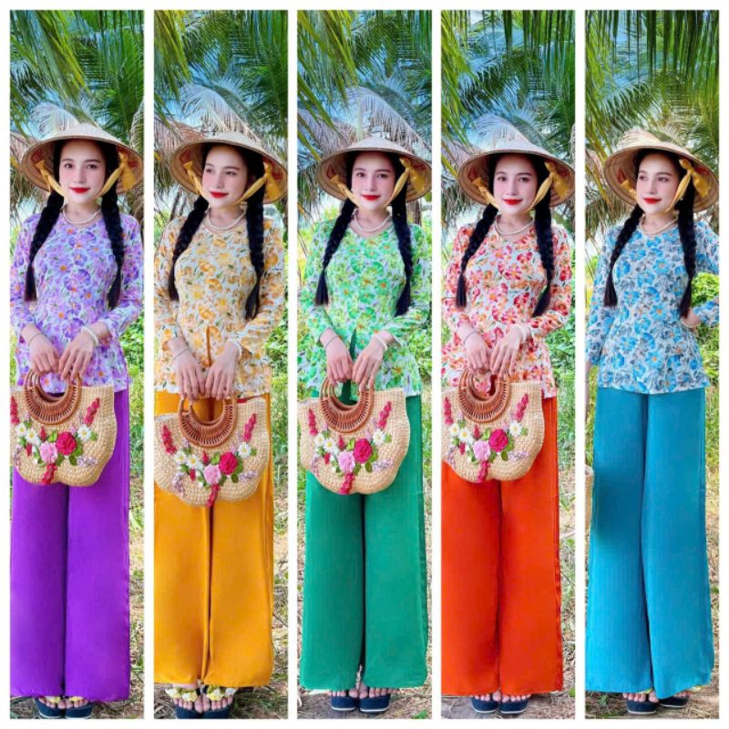 SET BỘ BÀ BA , CỔ TRÒN , TAY DÀI , NÚT BỘC
