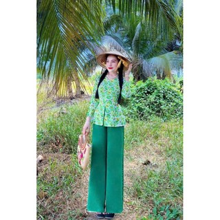SET BỘ BÀ BA , CỔ TRÒN , TAY DÀI , NÚT BỘC