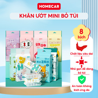  Bịch 64 Khăn Giấy Ướt Mini 8 Gói Khăn Ướt Đa Năng Dễ Thương Tiện Lợi Bỏ Túi Du Lịch Đi Làm Đi Học 