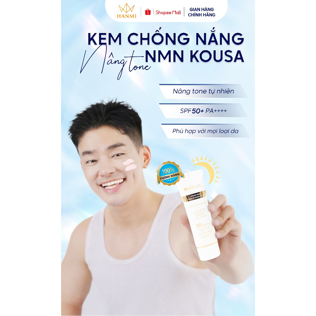 Kem chống nắng Kousa vô cơ nâng tone dưỡng trắng SPF 50+ PA++++ NMN 1000ppm 50g