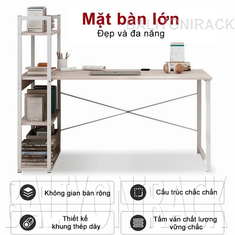 Bali Bàn Làm Việc Học Kèm Kệ Sách 120x50cm Mặt Gỗ Mdf Chân Sắt Sơn Tĩnh Điện Dễ Dàng Tháo Lắp | BigBuy360 - bigbuy360.vn