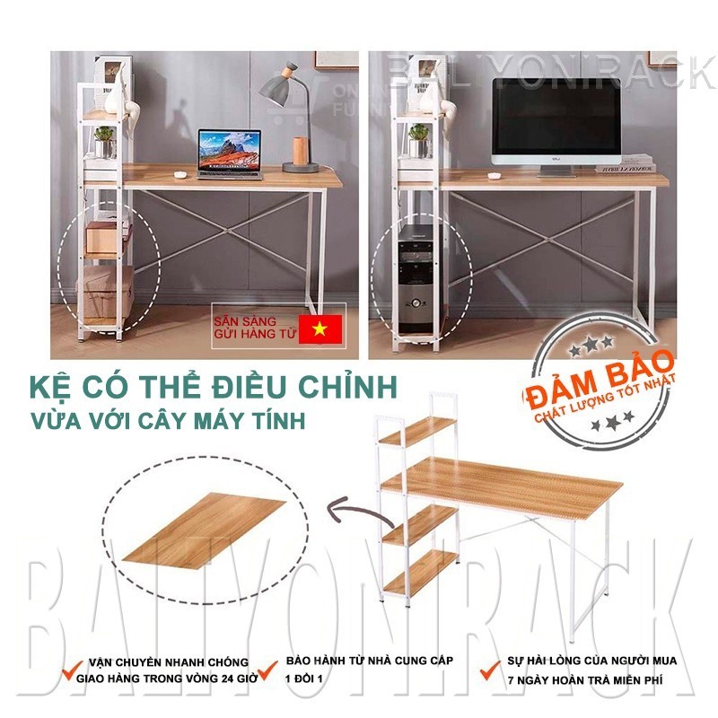 Bali Bàn Làm Việc Học Kèm Kệ Sách 120x50cm Mặt Gỗ Mdf Chân Sắt Sơn Tĩnh Điện Dễ Dàng Tháo Lắp | BigBuy360 - bigbuy360.vn