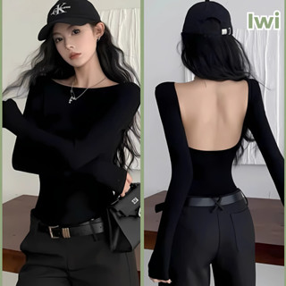  Bodysuit Tay Dài Hở Lưng IWI SHOP Khoét Eo Sâu Tôn Dáng Áo Liền Thân Chất Thun Tăm Co Giãn - BS031.IW 