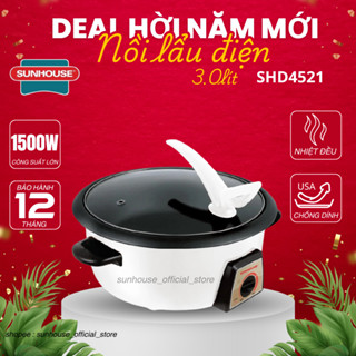 Nồi lẩu điện đa năng Sunhouse SHD4521 dung tích 3L chống dính tháo lắp dễ dàng vệ sinh nắp kính