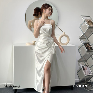 TK029 Đầm lụa body 2 dây xẻ đùi