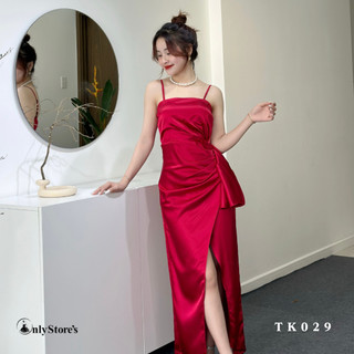 TK029 Đầm lụa body 2 dây xẻ đùi