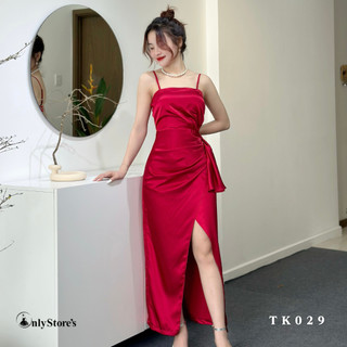 TK029 Đầm lụa body 2 dây xẻ đùi