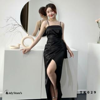 TK029 Đầm lụa body 2 dây xẻ đùi