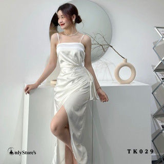 TK029 Đầm lụa body 2 dây xẻ đùi