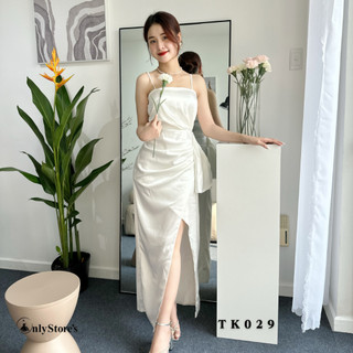 TK029 Đầm lụa body 2 dây xẻ đùi
